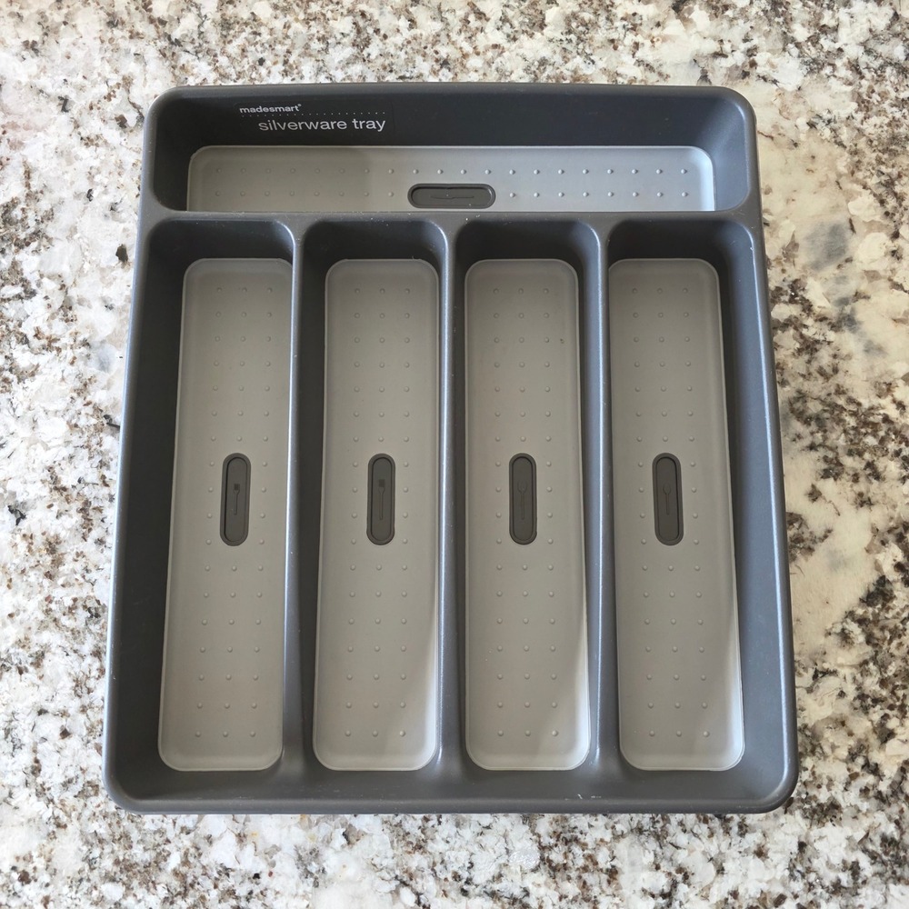 Madesmart Classic Silverware Tray 5 Compartment Kitchen Drawer Organizer Gray